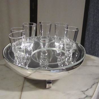 ERCUIS FRANCE GALET CAVIAR-VODKA BOWL. SILVER-PLATE W/ GLASS #841 - Kitchen