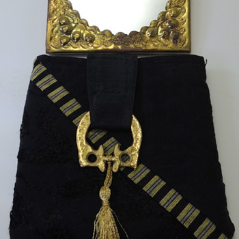 Pocket Mirror with Ornate Brass Frame - Original Silk Pouch from Lebanon