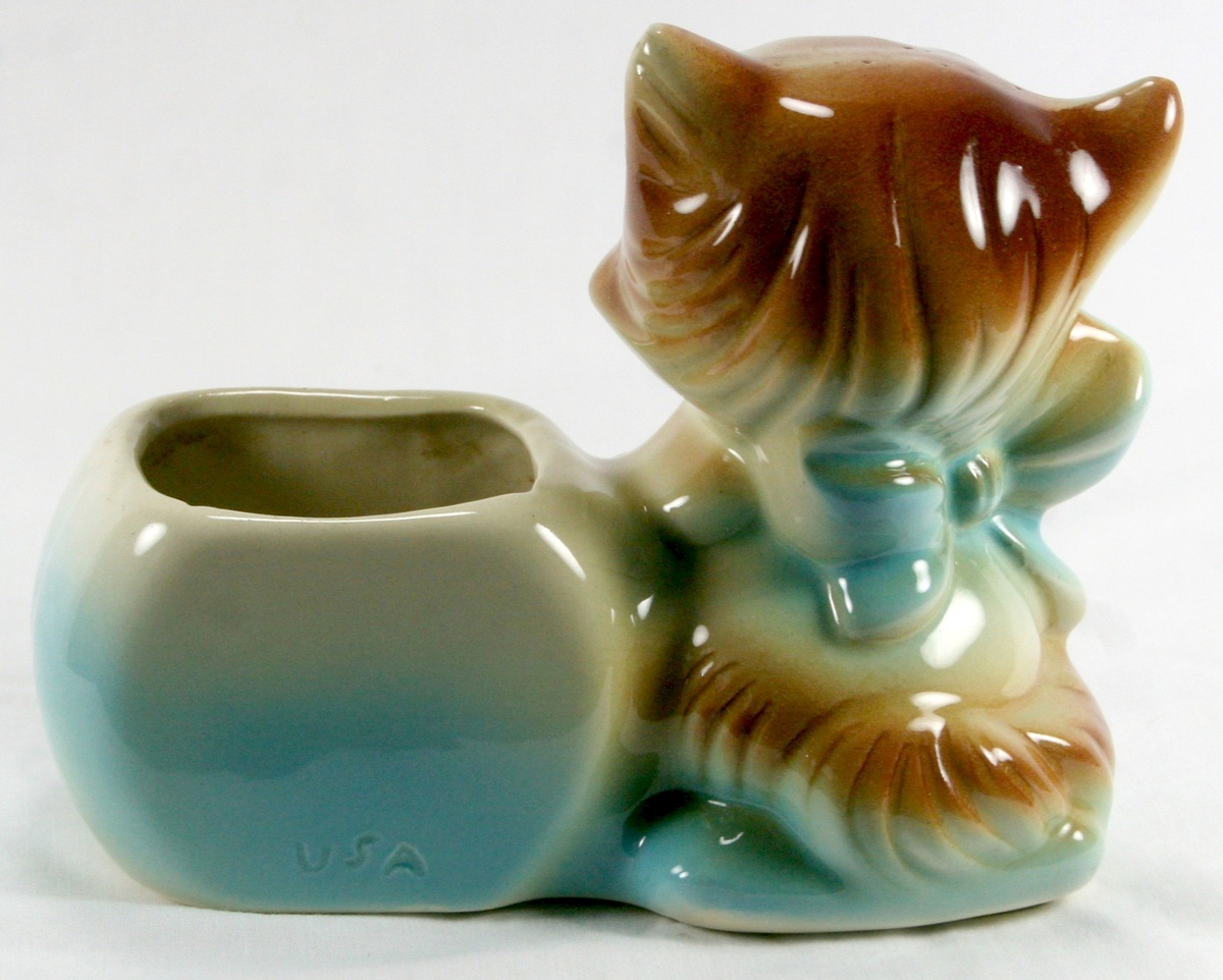 Vintage Cat With Fish American Bisque Planter Collectors Weekly