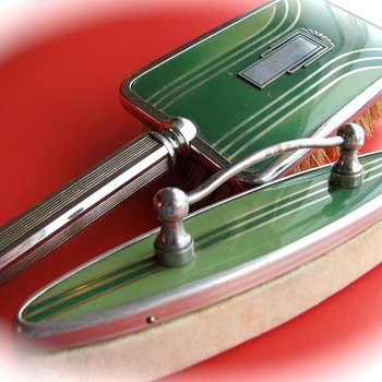 Awesome Art Deco Enamel Vanity Set Brush & Buffer - Accessories