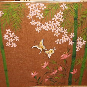 Mid Century - Vintage  - Painting on Burlap - Japanese?