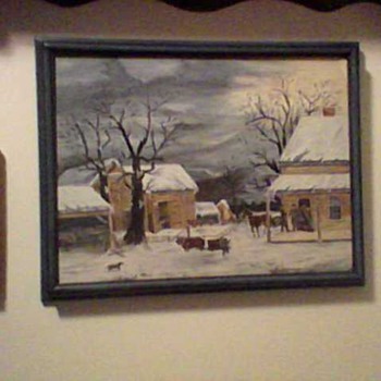 PRIMITIVE FOLK ART OIL PAINTING