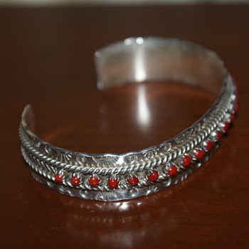 Zuni Petit Point Coral Sterling Bracelet - J P Ukestine - Native American