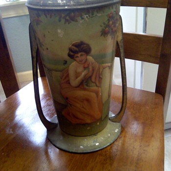 Tin mantle clock with 2 vases - art  nouveau