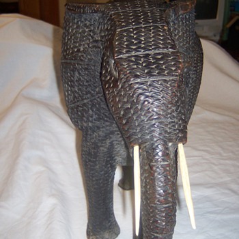 Large Wooden Elephants w/Ivory Tusk - Asian