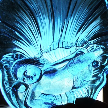 Pressed glass seashell with lady figure: EAPG or Foreign glass? - Glassware