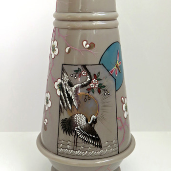 Smith Bros. Opaline Vase with Crane c.1885 - Art Glass