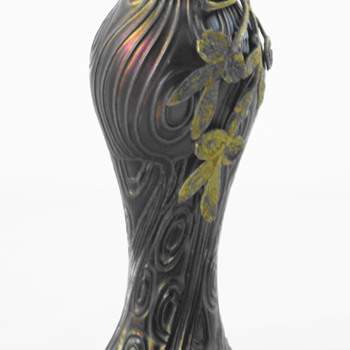 Art Nouveau Bohemian Spiraloptisch Petrol Iridescent Vase - Art Glass