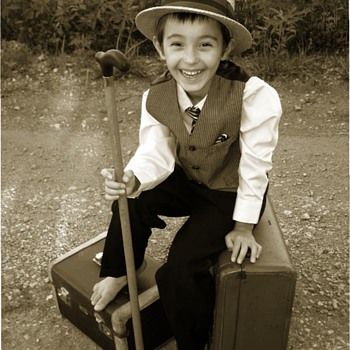 Antique Hat ,Cane ,and Leather Suitcases - Hats