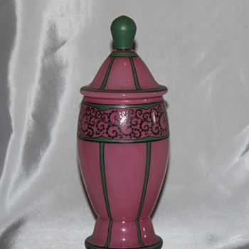 Pink and Green Enameled Covered Candy - Art Glass