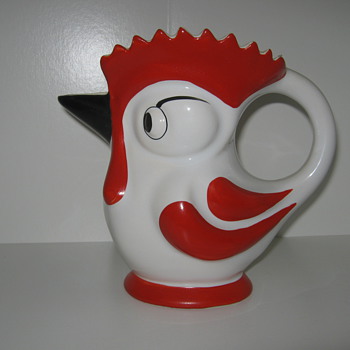 Ditmar Urbach Rooster Milk Pitcher 1930"s Czechoslovakia Hand Painted Pottery - Art Pottery