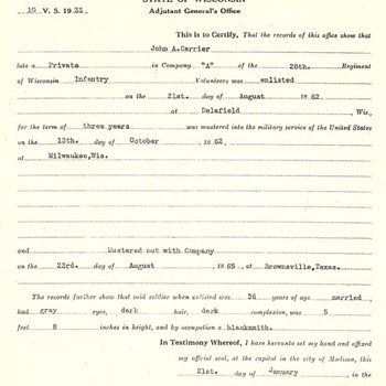 Pvt. John Carrier  - Military and Wartime