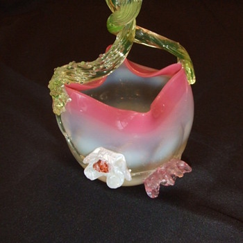 Victorian art glass baskets with applied flowers - Art Glass