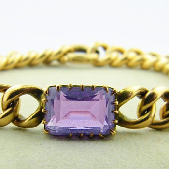 Vintage Deco Emerald Cut Amethyst 14k Rose Gold Bracelet 23.8gr - Fine Jewelry