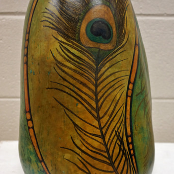 Large Folk Art Gourd w/ Painted Art Nouveau Motif - Martha Danek (2014) - Art Nouveau