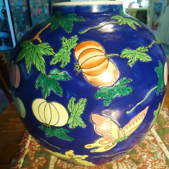 PUMPKIN VASE FROM?? Me 10 yr. old pumpkin salesman and son contest winner 5 times giant pumpkins!! - Art Pottery