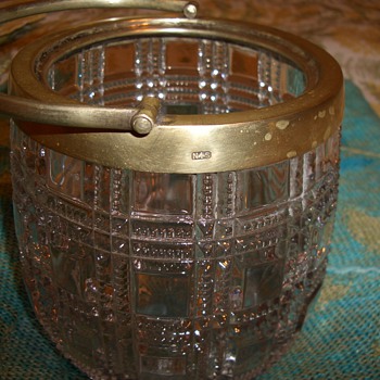 Crystal ice bucket Brass?? Signed NS with Hallmark  #340895