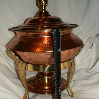 Vintage HUGE Copper ~Hammered~ Baine Marie/Chafing Dish, Lid & Liner W/ Brass Stand & Burner - Kitchen