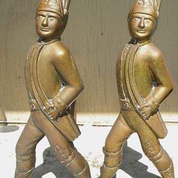 19th C Military Hessian Soldier Lg Andirons Solid Bronze