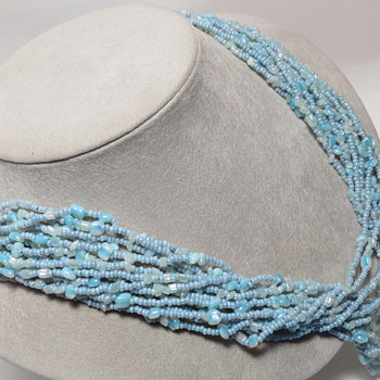 Vintage Italian Blue Glass Multi-strand Necklace Fancy Clasp