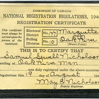 1940 Registration certificate - Military and Wartime