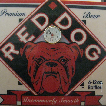 Red Dog Beer sign with Clock