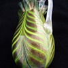 Pulled Feather Art Glass Creamer with Attached Reeded Handle 