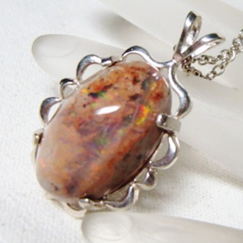 Vintage Mexican Fire Opal Agate Sterling Necklace  - Fine Jewelry