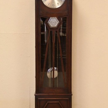 Mauthe Art Deco Tall Case Clock With  Barometer and Walnut Case