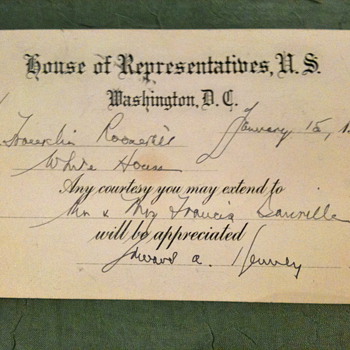 A Signed Card - House of Representatives, U.S..... Dated 1934 - Paper
