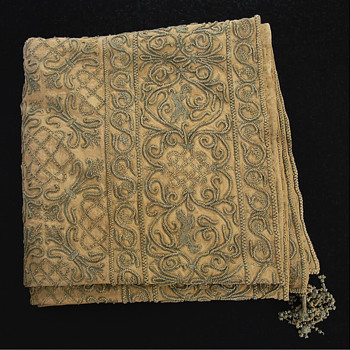 Embroidered Linen Wall Panel Jacobean Design Scrolls, Lions - Rugs and Textiles