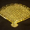 STUNNING AND RARE FENTON TOPAZ [VASELINE] OPALESCENT HOBNAIL FAN TRAY