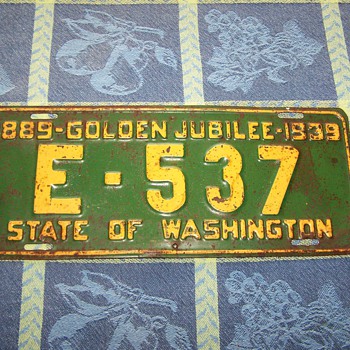 1939 Golden Jubilee Washington State License Plate - Signs