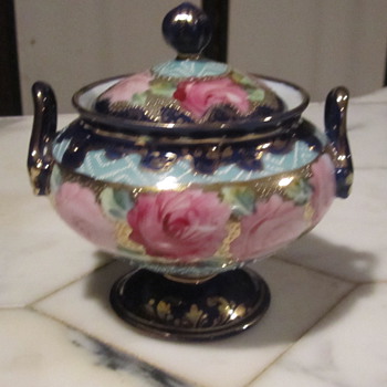 Antique Nippon Gold Moriage-Cobalt Blue Urn/Vase/Sugar Bowl.Art Nouveau Scroll - Art Nouveau