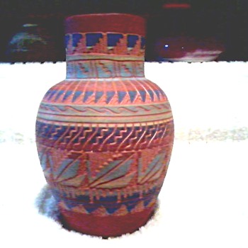 Navajo Red Clay Vase with Incised Decoration / Signed Nelson-Navajo / Unknown Age - Art Pottery
