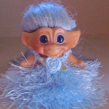 1960's Scandia Troll with blue spiral eyes and very long, rooted, shimmery tresses - Dolls