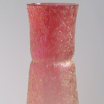 Rindskopf Iridescent Overshot Vase, Pink to Clear - Art Glass