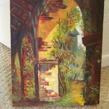 Vintage Oil Painting Unknown Artist Of Old Monastery? Barn?   - Posters and Prints