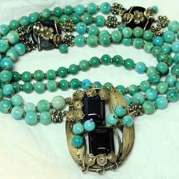Chinese Turquoise and Silver Wire Work Necklace - Fine Jewelry