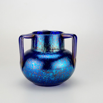 Loetz Cobalt Papillon Three Handle Post 1918 Mark - Art Glass