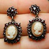 Victorian Bohemian Garnet & Cameo Earrings in Sterling