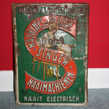 singer sewing machine tin sign - Advertising