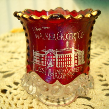 Antique Walker Grocery Blees Military Academy Cranberry Glass Souvenir - Advertising