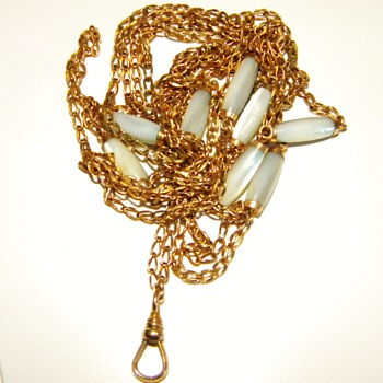 Antique Victorian MOP Muff Guard Chain Necklace 12ct 12k Rose Gold 68"
