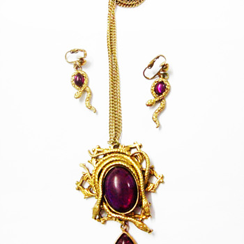 Vintage Snake with Fuschia Cabochon Demi Parure