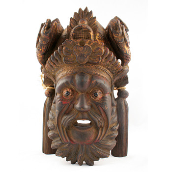 Asian Mask Pair with Chipped Gold Leaf - Asian