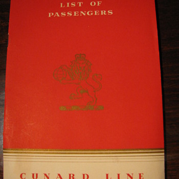 R.M.S. "Mauretania" List of Passengers First Class 1953