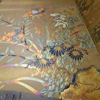 1930's Japanese Silk Byobu Folding Screen