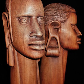 Pair of Vintage African Longneck Bust in Rosewood - Visual Art