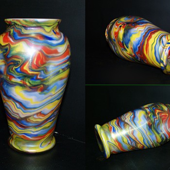 Awesome Colorful Welz Iridescent Swirl Vase 8" Tall - Art Glass